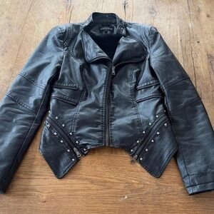 All Saints Black Leather Jacket with Studded Details